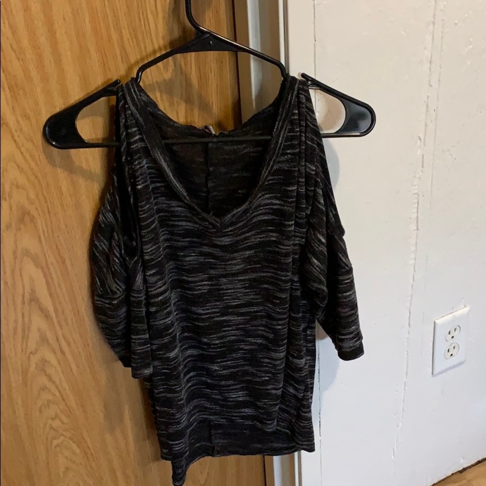 Black and grey striped cold shoulder tank top